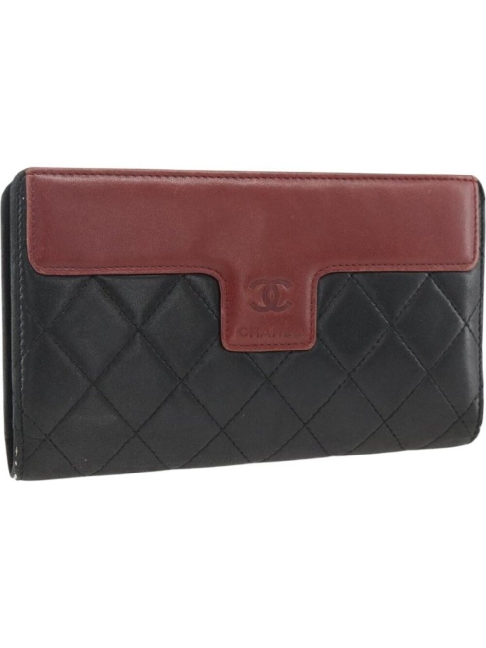 CHANEL Matelasse Long Wallet Lamb Skin Black Silver CC
